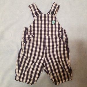 Blue and white checked overalls